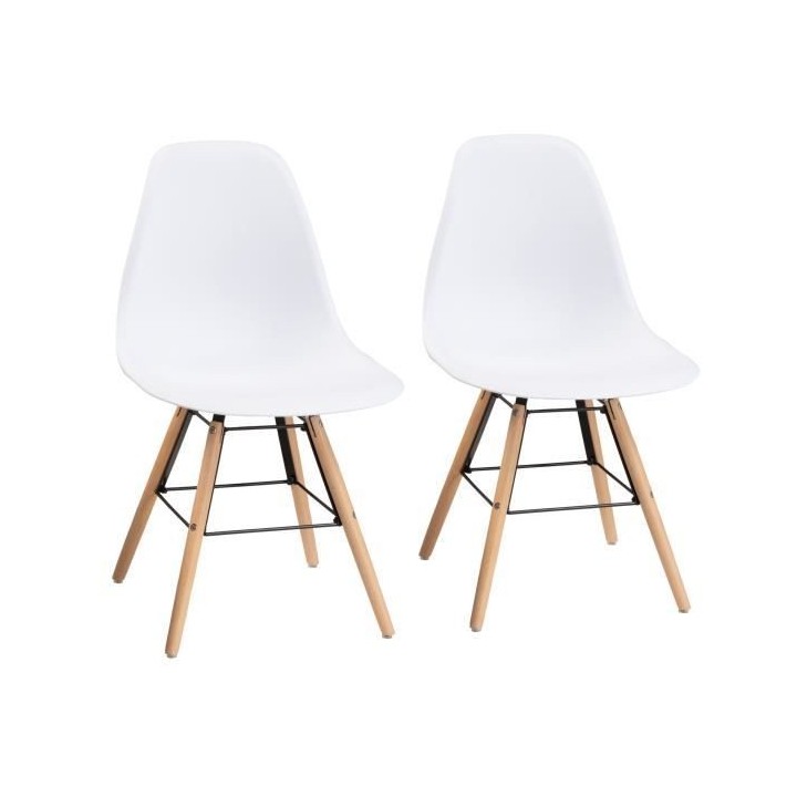 Lot de 2 chaises blanc pieds bois - L 47 x P 52 x H 83 cm - OLAF