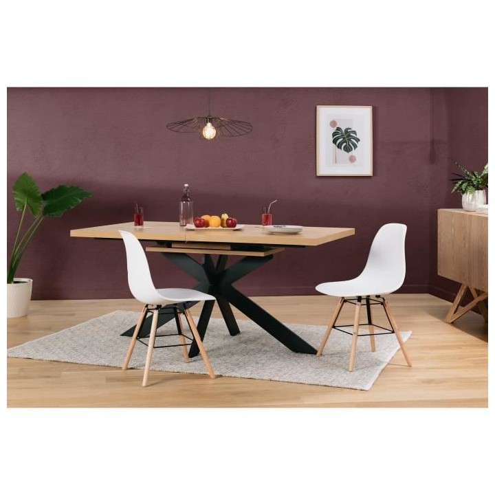 Lot de 2 chaises blanc pieds bois - L 47 x P 52 x H 83 cm - OLAF