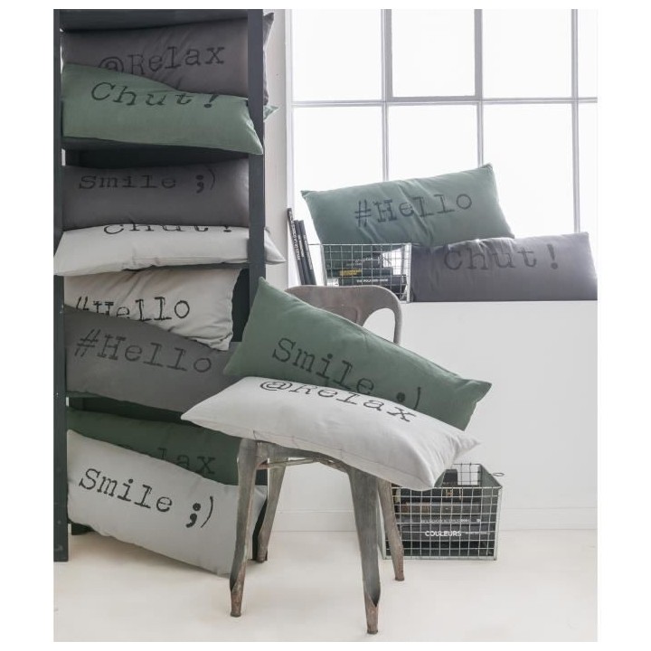 TODAY Coussin coton lavé Chut - 30 x 70 cm - Vert kaki