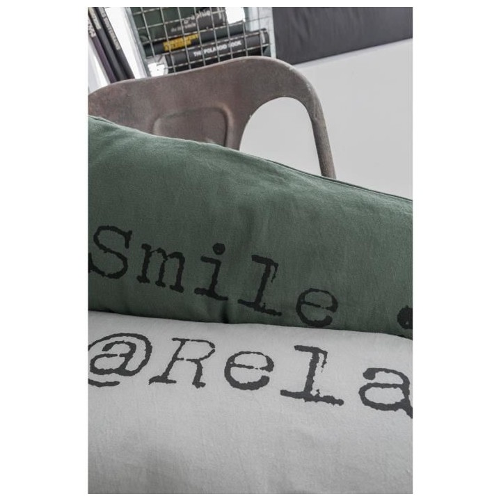 TODAY Coussin coton lavé Chut - 30 x 70 cm - Vert kaki