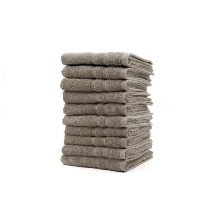 TODAY Lot de 10 Serviettes de toilette Mastic - 100% Coton - 50 x 100