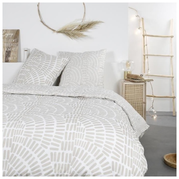 Parure de lit Mawira - 2 personnes - 260 x 240 cm - 100% coton - Beige