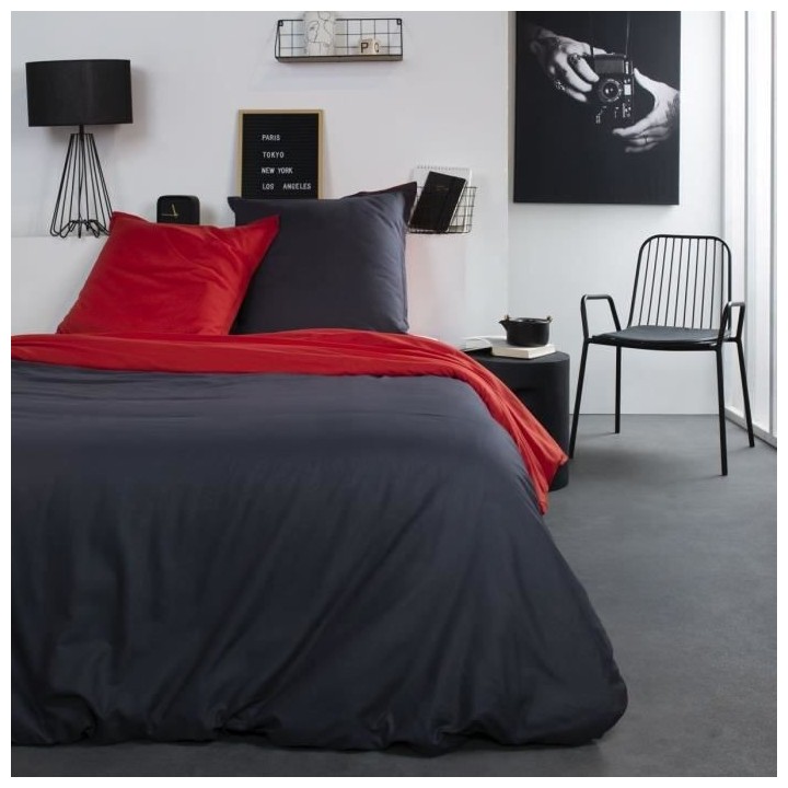 TODAY Parure de lit Coton 2 personnes - 240x260 cm - Bicolore Gris et