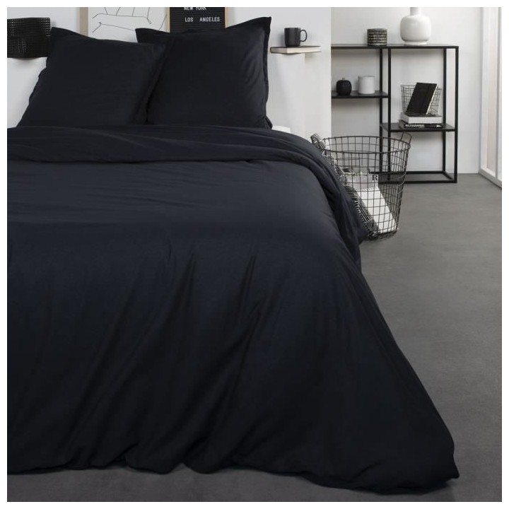 TODAY Parure de lit Coton 2 personnes - 240x260 cm - Uni Noir Sacha