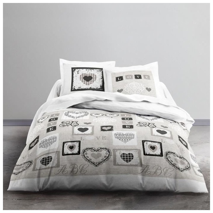 TODAY Parure de lit Coton 2 personnes - 220x240 cm - Imprimé Blanc Ed