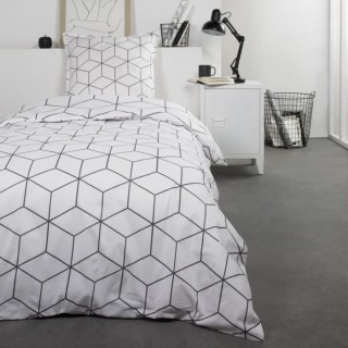 TODAY Parure de lit Coton 1 personne - 140x200 cm - Imprimé Blanc Rap