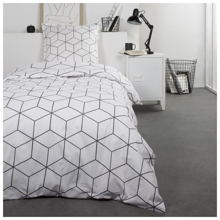 TODAY Parure de lit Coton 1 personne - 140x200 cm - Imprimé Blanc Rap