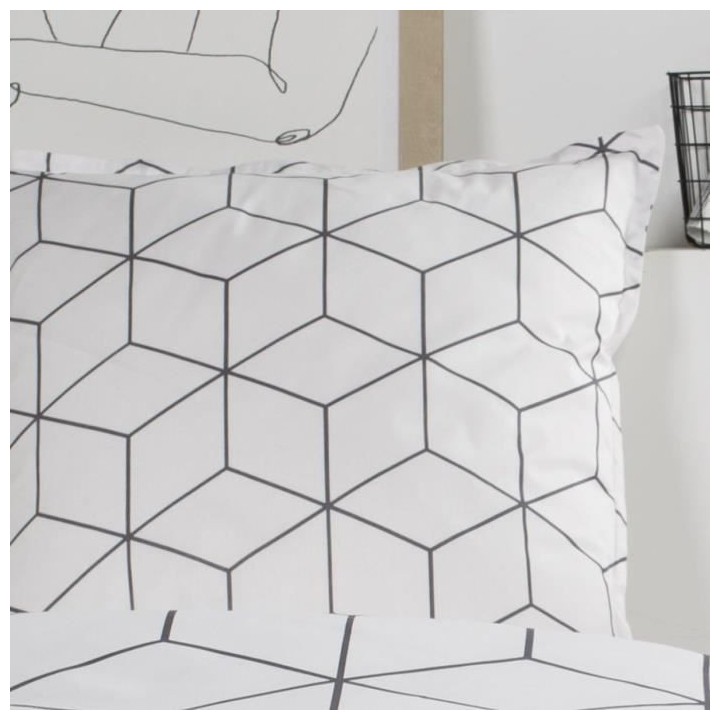 TODAY Parure de lit Coton 1 personne - 140x200 cm - Imprimé Blanc Rap