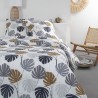 Parure de lit Sunshine - 2 personnes - 260 x 240 cm - 100% coton - Blanc et gris Motif Tropical - TODAY