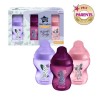 Tommee Tippee - Biberons Closer to Nature - Tétine Imitant le Sein Maternel avec Valve Anti-Colique - 260 ml - Lot de 3 - Rose