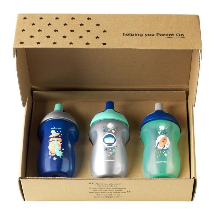TOMMEE TIPPEE Tasse Sporty pour enfant - bleu - 12 mois + - Lot de 3