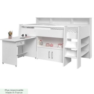 PARISOT Lit combiné enfant avec bureau contemporain décor blanc - So