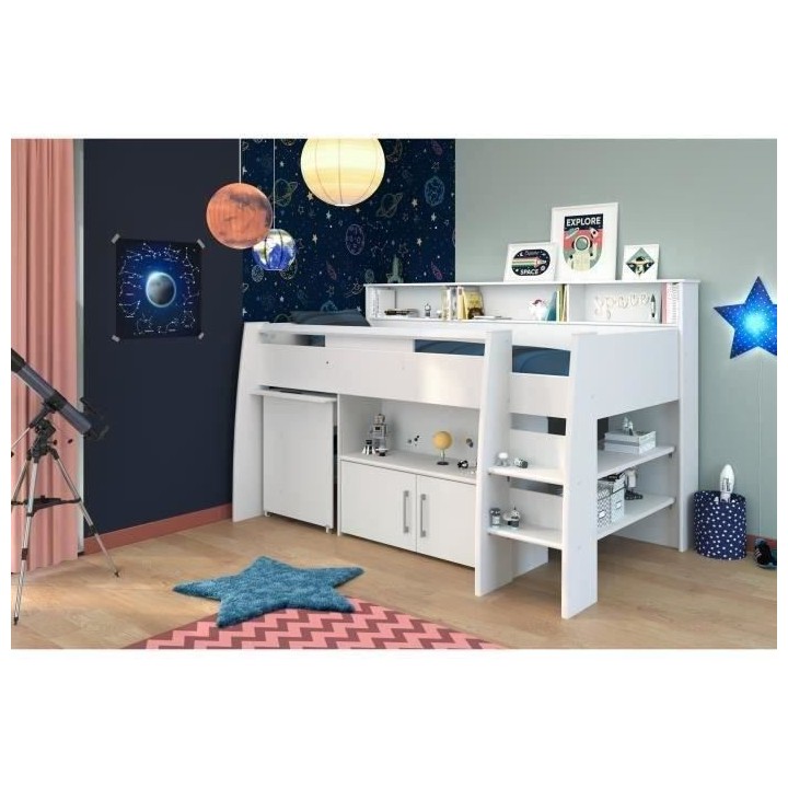 PARISOT Lit combiné enfant avec bureau contemporain décor blanc - So