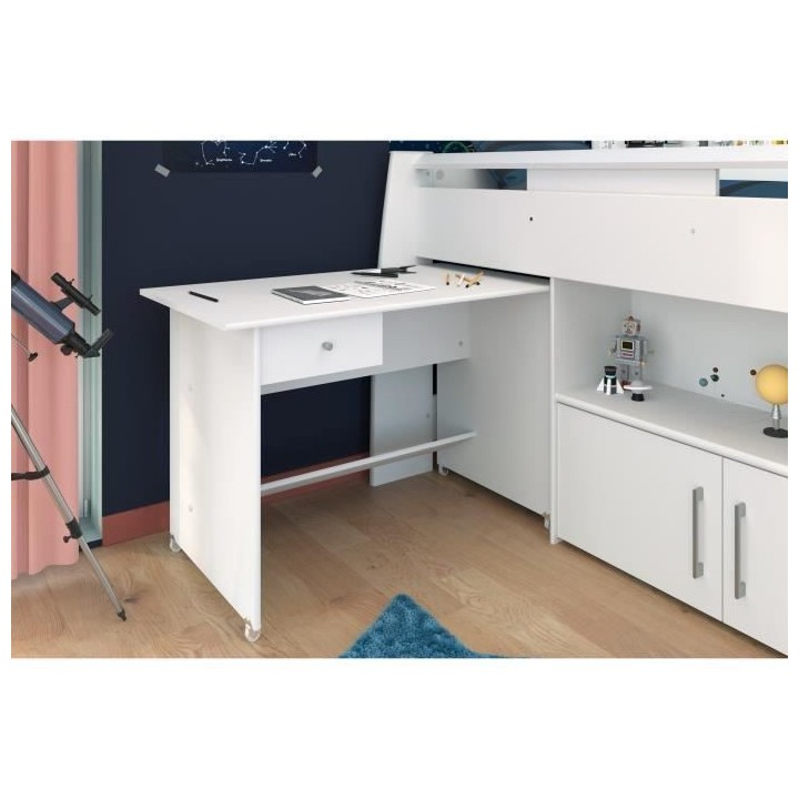 PARISOT Lit combiné enfant avec bureau contemporain décor blanc - So