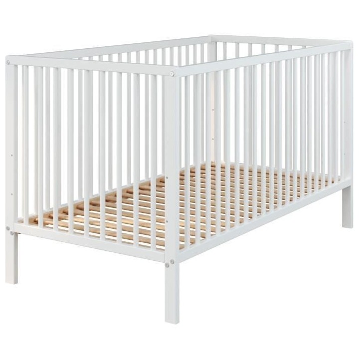 Lit bébé a barreaux - Couchage 70 x 140 cm - Hetre massif teinté bl