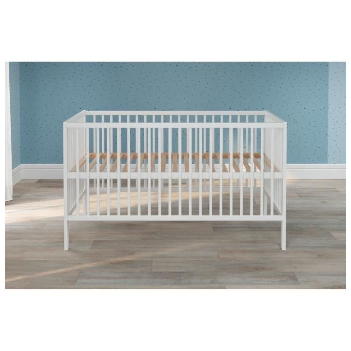 Lit bébé a barreaux - Couchage 70 x 140 cm - Hetre massif teinté bl