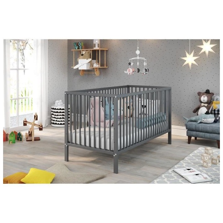 Lit bébé a barreaux - Couchage 70 x 140 cm - Hetre massif teinté gr