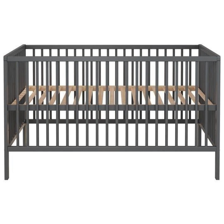 Lit bébé a barreaux - Couchage 70 x 140 cm - Hetre massif teinté gr