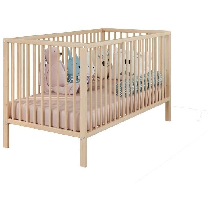 Lit bébé a barreaux - Couchage 70 x 140 cm - Hetre massif teinté na
