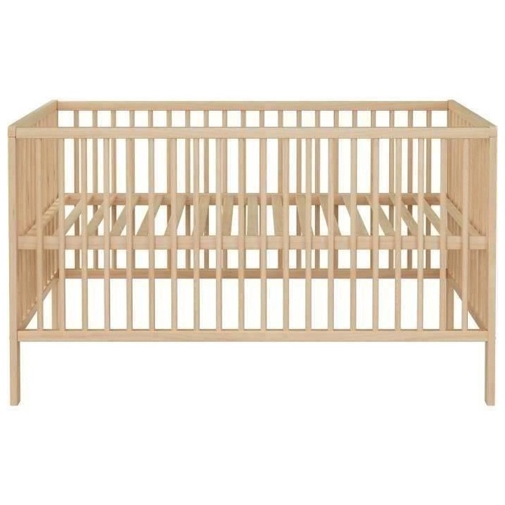 Lit bébé a barreaux - Couchage 70 x 140 cm - Hetre massif teinté na