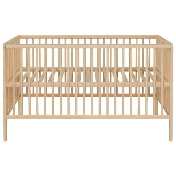 Lit bébé a barreaux - Couchage 70 x 140 cm - Hetre massif teinté na