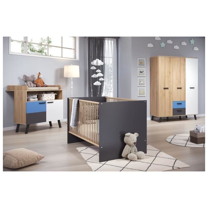 Chambre bébé trio MATS COLOR - Lit 70x140 cm + Commode a langer 2 po