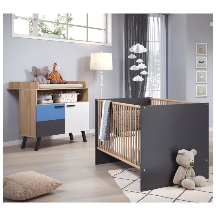 Chambre bébé duo MATS COLOR - Lit 70x140 cm + Commode a langer 2 por