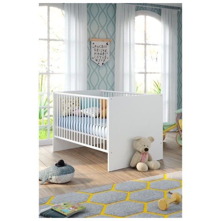 Chambre bébé Duo : Lit 70 x 140 cm + Commode a langer NIKO - Blanc -