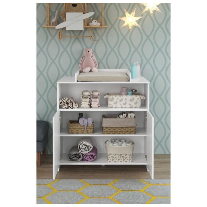 Chambre bébé Duo : Lit 70 x 140 cm + Commode a langer NIKO - Blanc -
