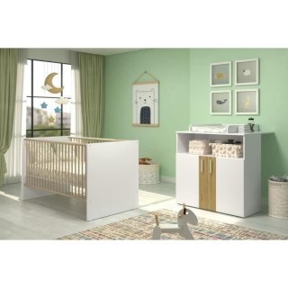 Chambre bébé Duo : Lit 70 x 140 cm + Commode a langer BERRY - Blanc