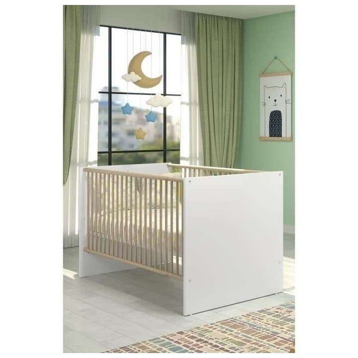 Chambre bébé Duo : Lit 70 x 140 cm + Commode a langer BERRY - Blanc