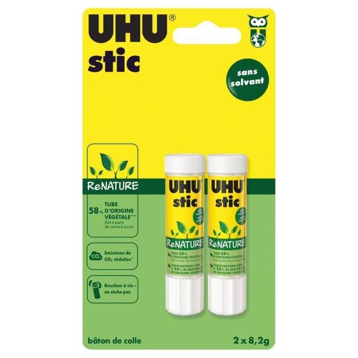 UHU Lot de 2 Sticks Blancs 8.2g Renature