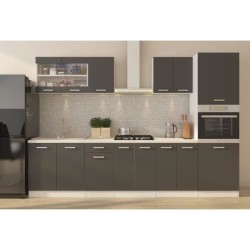 ULTRA Cuisine complete avec colonne four et plan de travail inclus - L 300 cm - 9 éléments - Gris mat