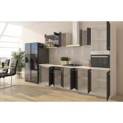 ULTRA Cuisine complete avec colonne four et plan de travail inclus - L 300 cm - 9 éléments - Gris mat