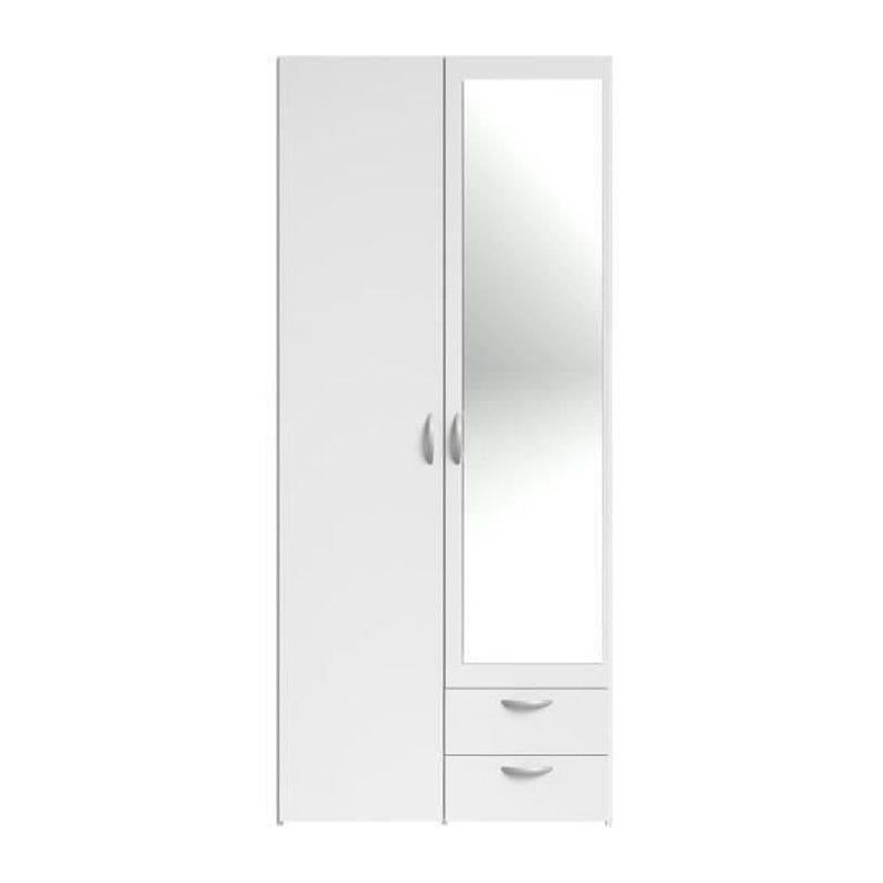 Armoire VARIA - Décor blanc - 2 portes battantes + 1 miroir + 2 tiroirs - L 81 x H 185 x P 51 cm - PARISOT