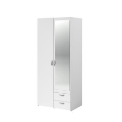 Armoire VARIA - Décor blanc - 2 portes battantes + 1 miroir + 2 tiroirs - L 81 x H 185 x P 51 cm - PARISOT