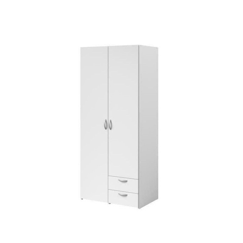 Armoire VARIA - Décor blanc - 2 portes battantes + 2 tiroirs - L 81 cm x H 185 x P 51 cm - PARISOT