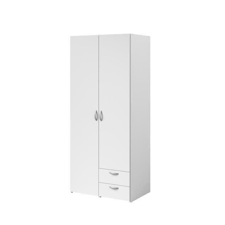 Armoire VARIA - Décor blanc - 2 portes battantes + 2 tiroirs - L 81 c