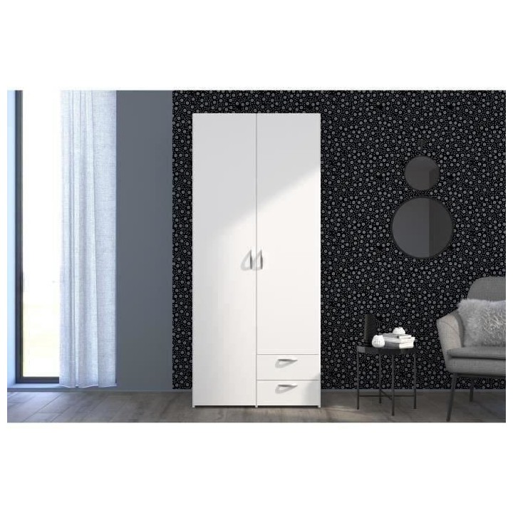 Armoire VARIA - Décor blanc - 2 portes battantes + 2 tiroirs - L 81 c