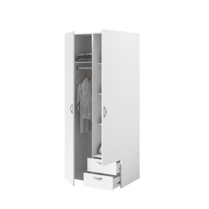 Armoire VARIA - Décor blanc - 2 portes battantes + 2 tiroirs - L 81 c