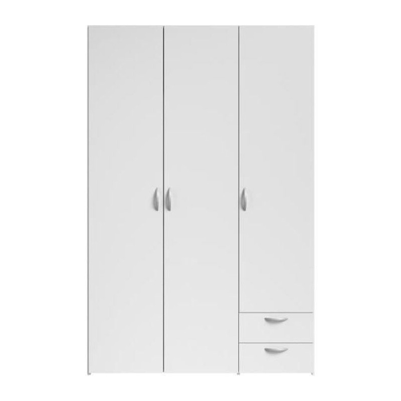 Armoire VARIA - Décor blanc - 3 portes + 2 tiroirs - L 120 x H 185 x P 51 cm - PARISOT