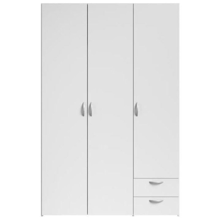Armoire VARIA - Décor blanc - 3 portes + 2 tiroirs - L 120 x H 185 x