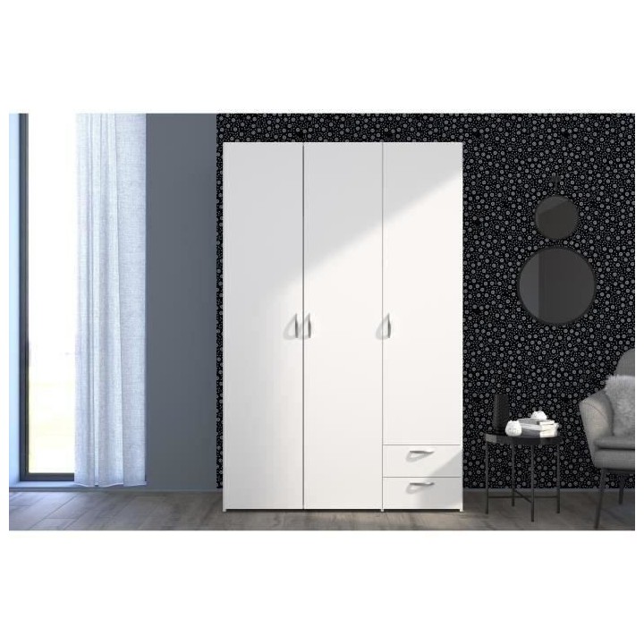 Armoire VARIA - Décor blanc - 3 portes + 2 tiroirs - L 120 x H 185 x