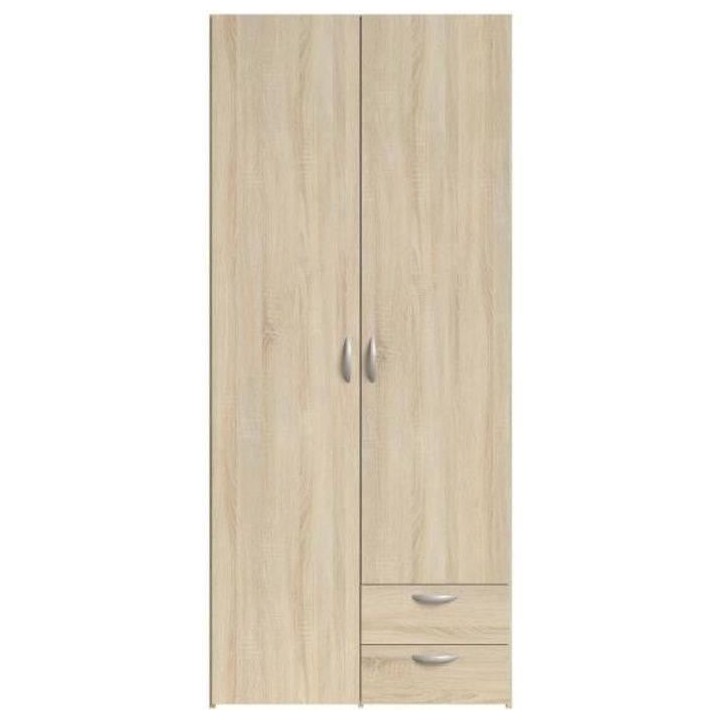 Armoire VARIA - Décor chene - 2 portes battantes + 2 tiroirs - L 81 x