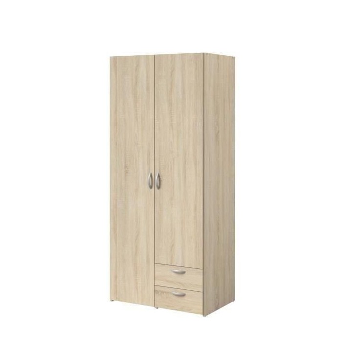 Armoire VARIA - Décor chene - 2 portes battantes + 2 tiroirs - L 81 x