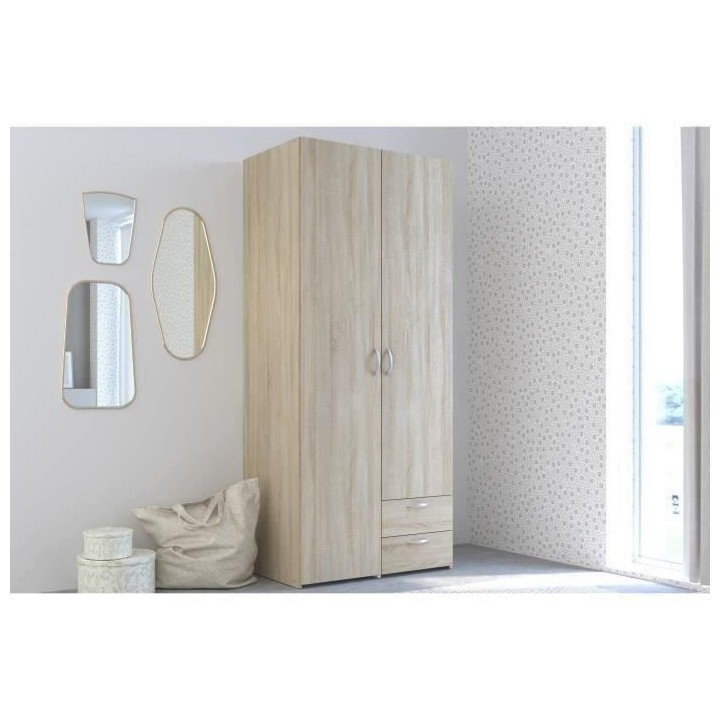 Armoire VARIA - Décor chene - 2 portes battantes + 2 tiroirs - L 81 x