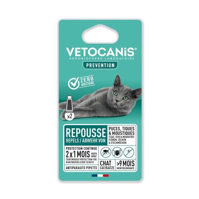 VETOCANIS Pipettes Anti Puces, Tiques, Moustiques, pour Chaton - 2 pipettes