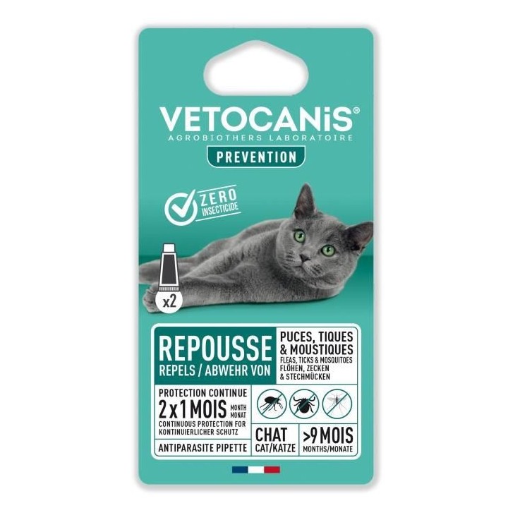 VETOCANIS Pipettes Anti Puces, Tiques, Moustiques, pour Chaton - 2 pip