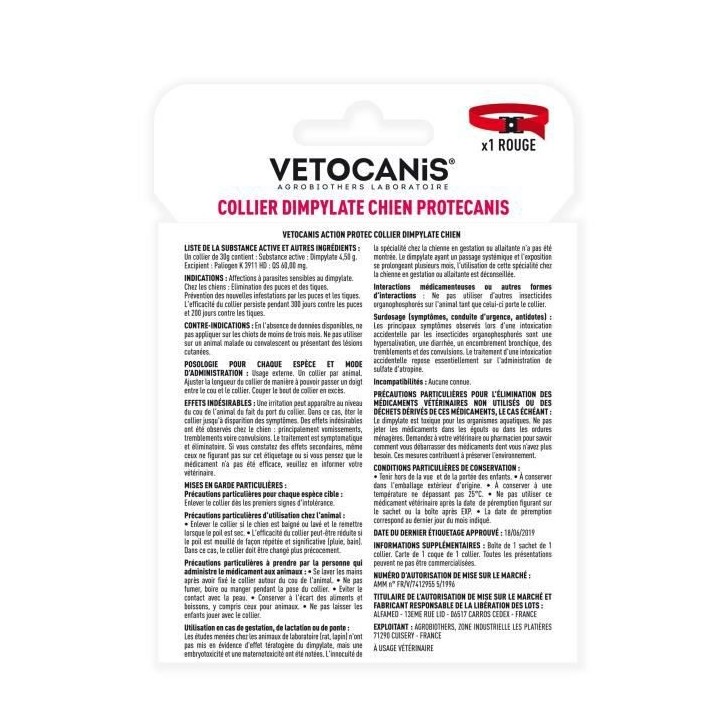 VETOCANIS Collier anti-puces et anti-tiques pour petit chien jusqu'a 1