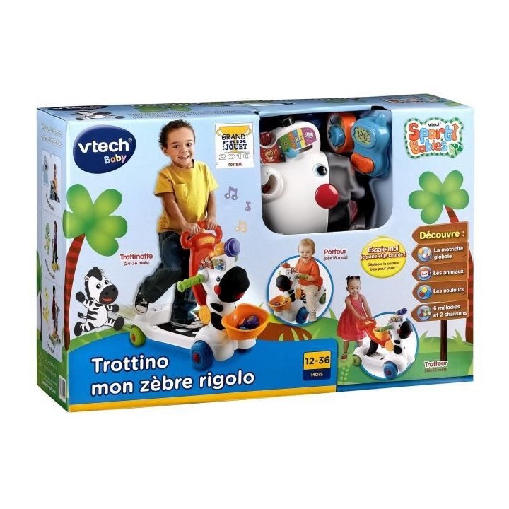 VTECH BABY - Porteur Trottinette - Mon Zebre Rigolo 3 en 1 - Noir & Bl